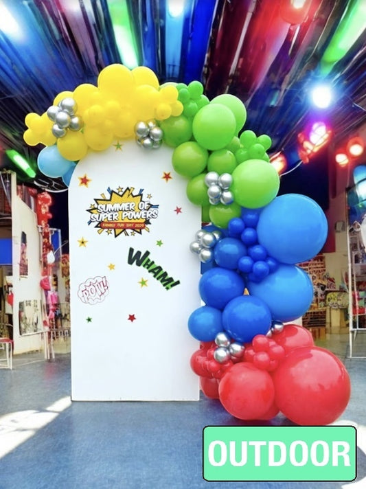 [3 DAY RENTAL] [6X4FT] OUTDOOR Organic Glossy Balloon Garland with Custom Wood Backdrop