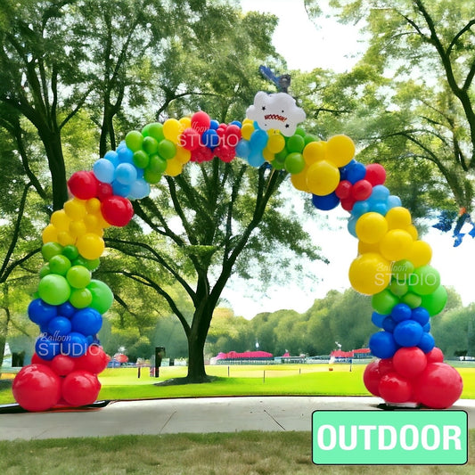 [8x8FT] OUTDOOR Double Full Glossy Balloon Garland Arch with Single Custom Print and Base