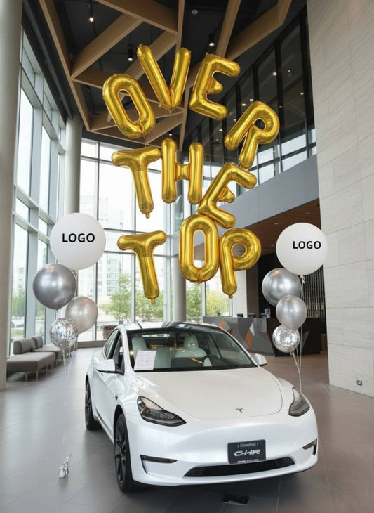 Over the top car dealership set with custom vinyl logo