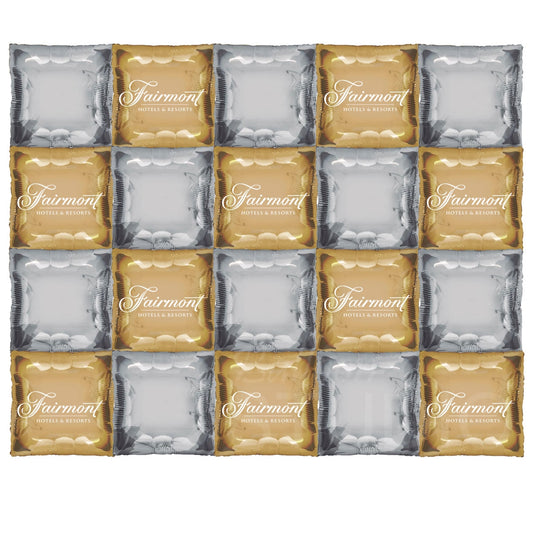 Custom Printed Helium Balloon Wall in Gold and Silver Backdrop
