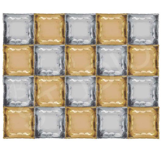 Helium Balloon Wall in Gold and Silver Backdrop